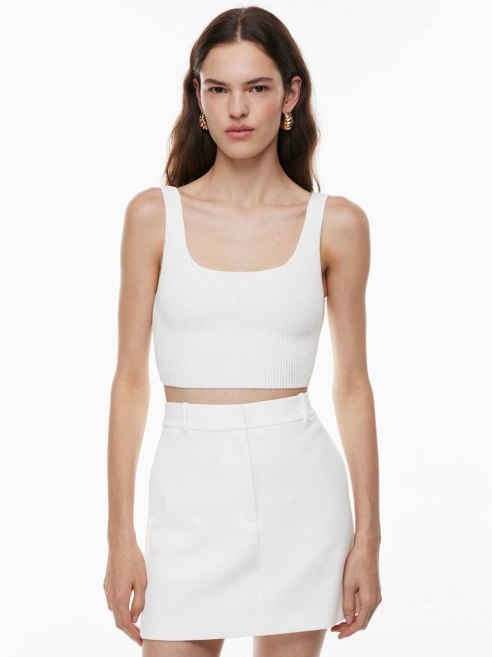 Babaton Sculpt Knit Squareneck Cropped Tank in White - S